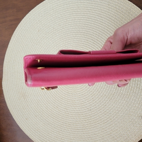 Prada Saffiano Fiocco Leather Bow Continental Flap Wallet Pink Peonia - Picture 9 of 14